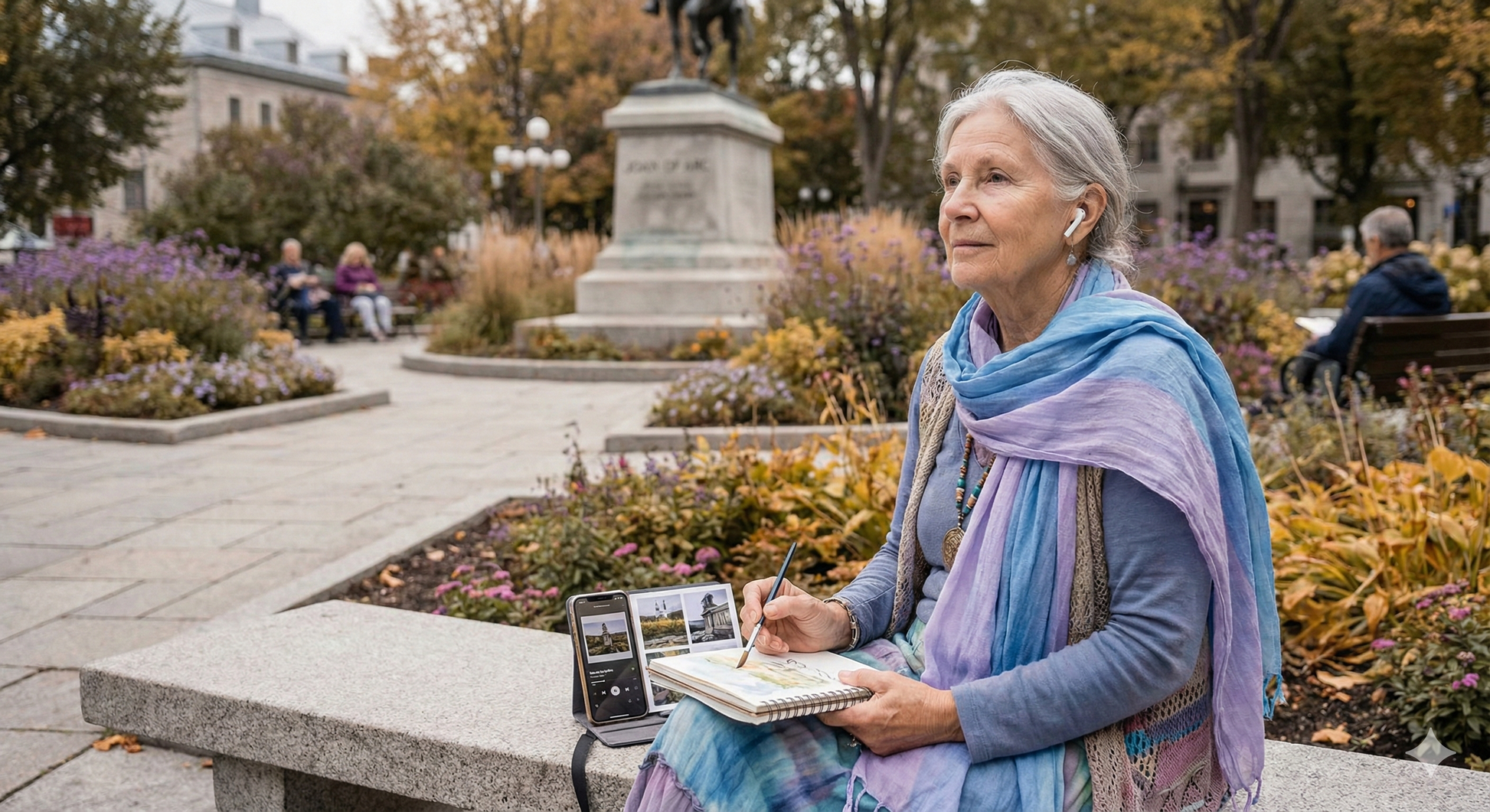 Self-guided audio tour of Quebec City by Uvamai Niche Tourism, featuring Jardin Jeanne-D'Arc garden in the historic area.