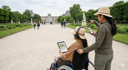 Audio tour guide device playing at Jardin des Tuileries for the Paris Self-Guided Audio Tour by Uvamai Niche Tourism.