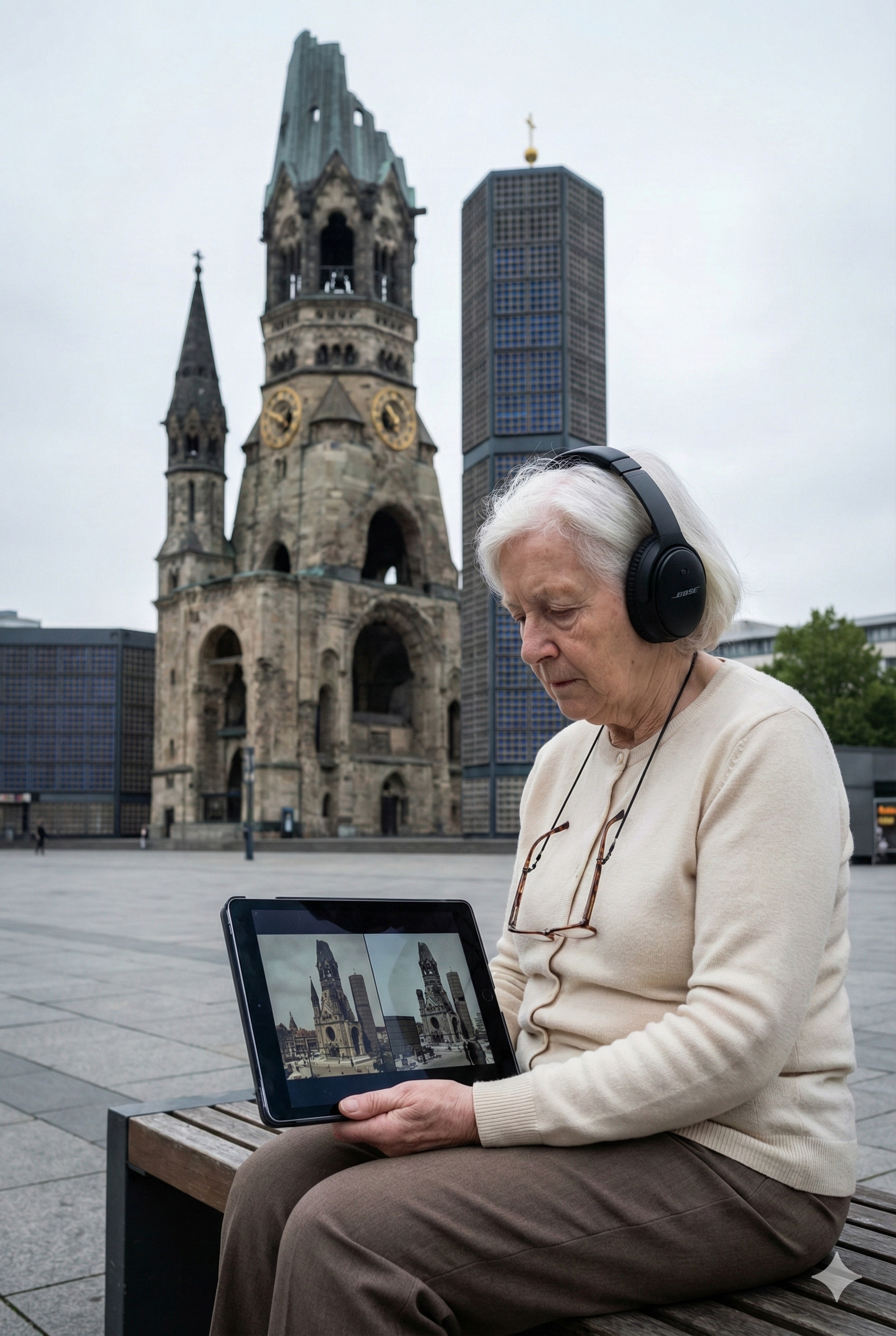 Audio tour device featuring Kaiser Wilhelm Memorial Church for the Berlin Self-Guided Audio Tour by Uvamai Niche Tourism