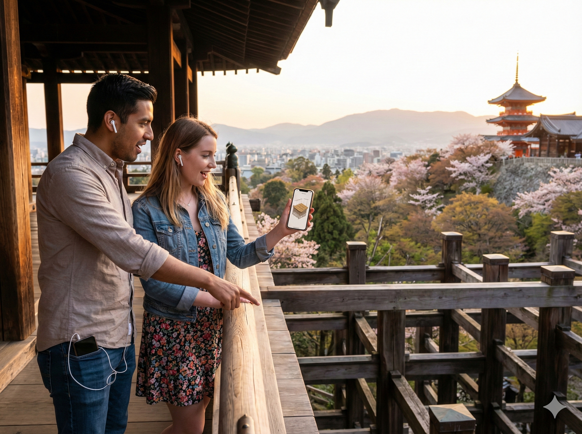 Self-guided audio tour of Kyoto's Kiyomizu-dera Temple by Uvamai Niche Tourism, featuring temple architecture and scenic views.