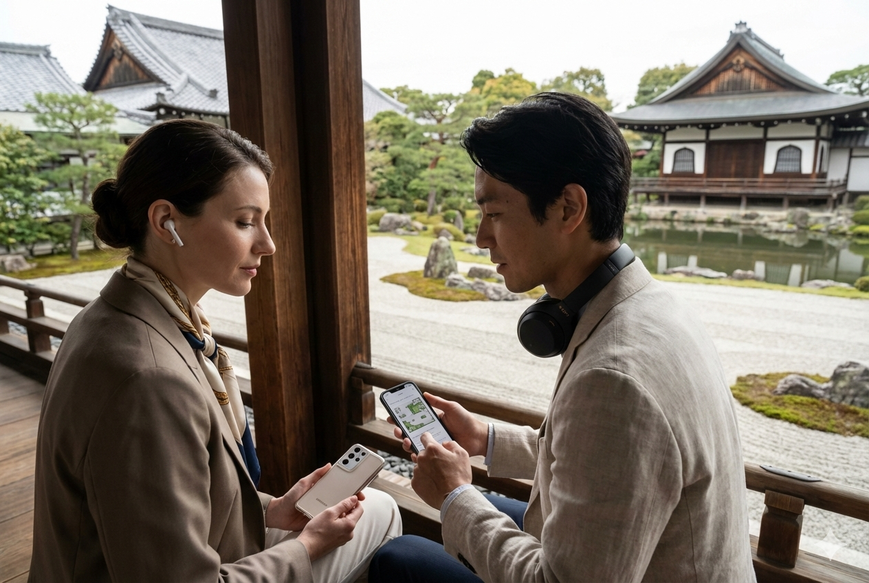 Self-guided audio tour of Kodaiji Temple in Kyoto by Uvamai Niche Tourism, featuring a view of the temple exterior.