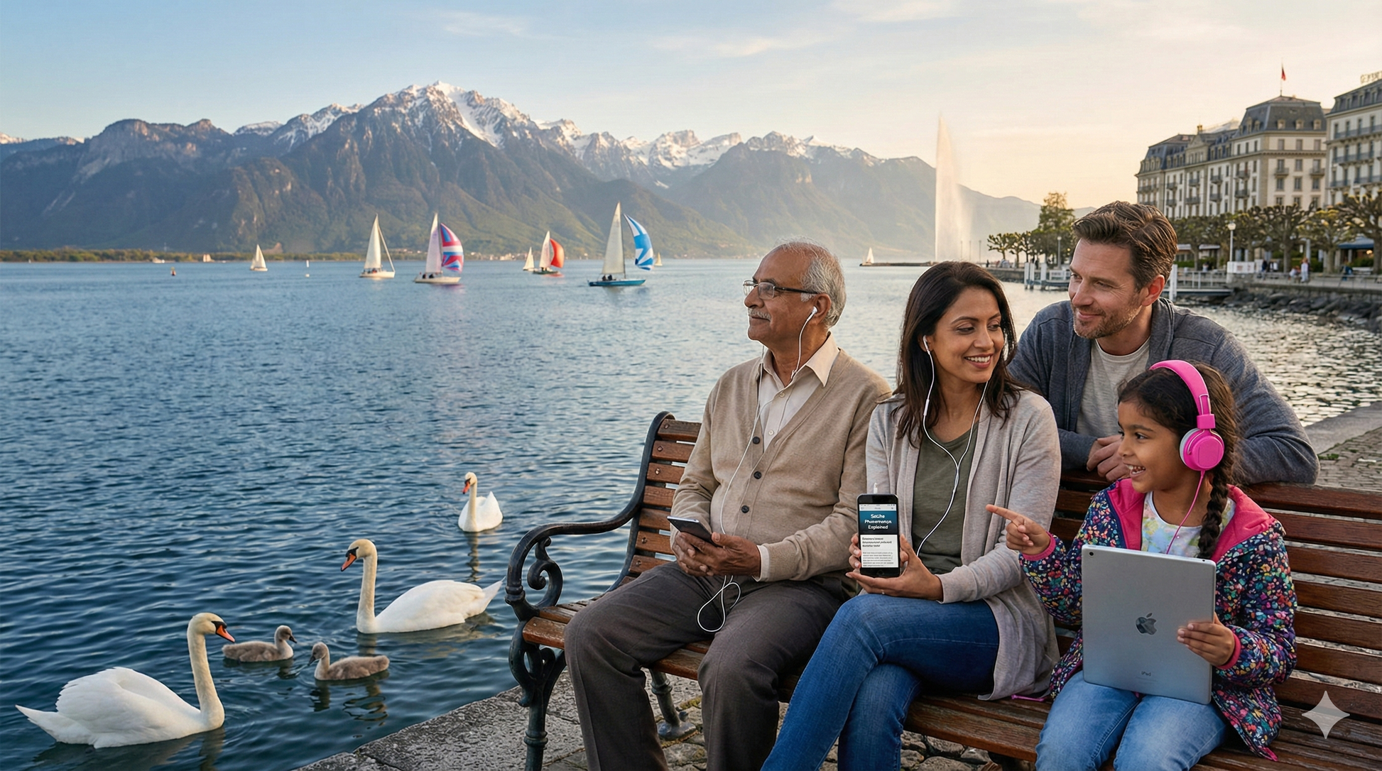 Audio tour of Lake Geneva featuring scenic alpine lake views, narrated by Uvamai Niche Tourism.