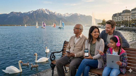 Audio tour of Lake Geneva featuring scenic alpine lake views, narrated by Uvamai Niche Tourism.