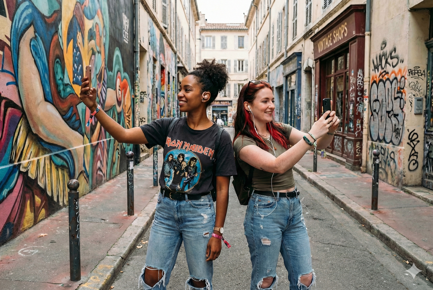 Self-guided audio tour of Marseille by Uvamai Niche Tourism, showing a scenic street view with historic buildings and vibrant city life.