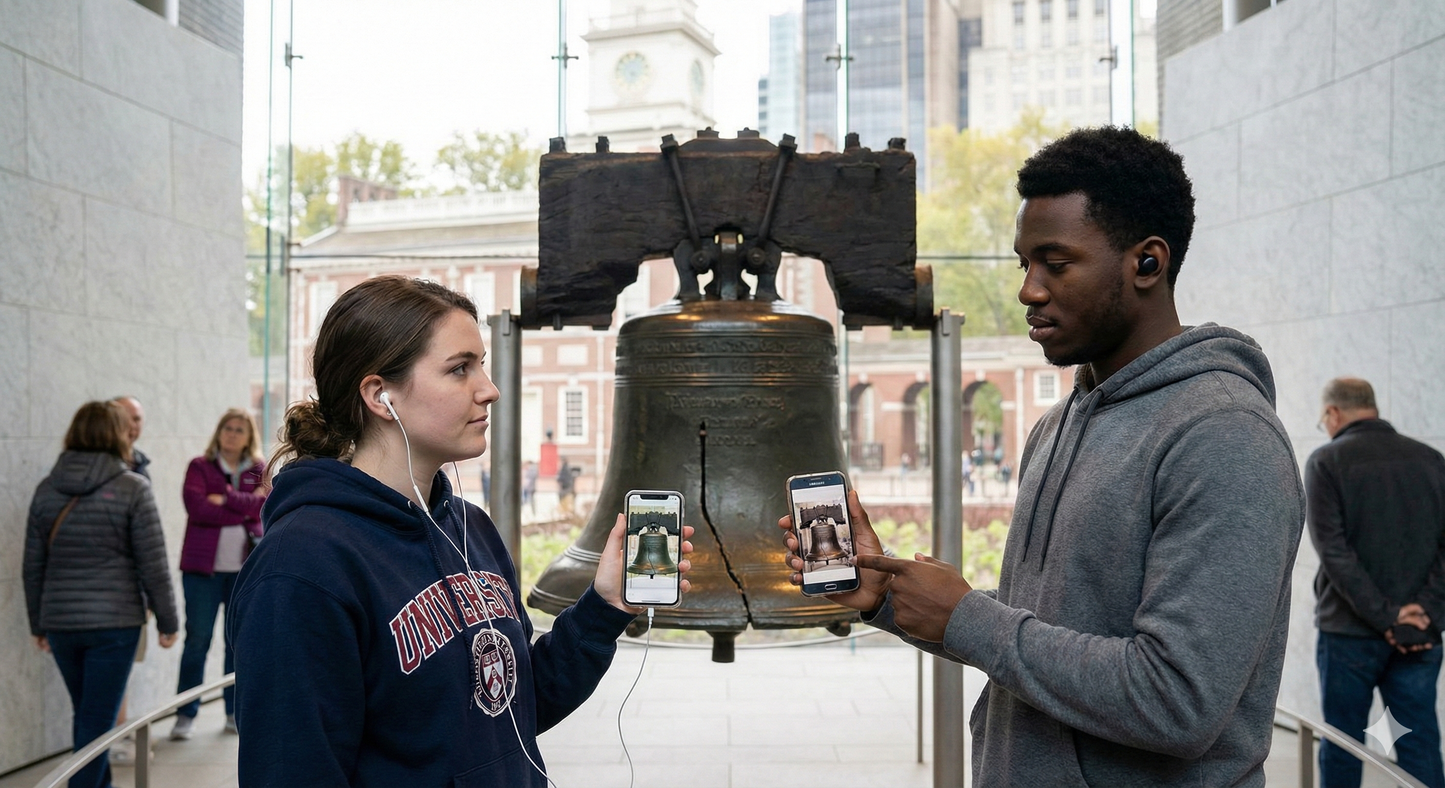 Self-guided audio tour guide for Philadelphia featuring the Liberty Bell Center, produced by Uvamai Niche Tourism.