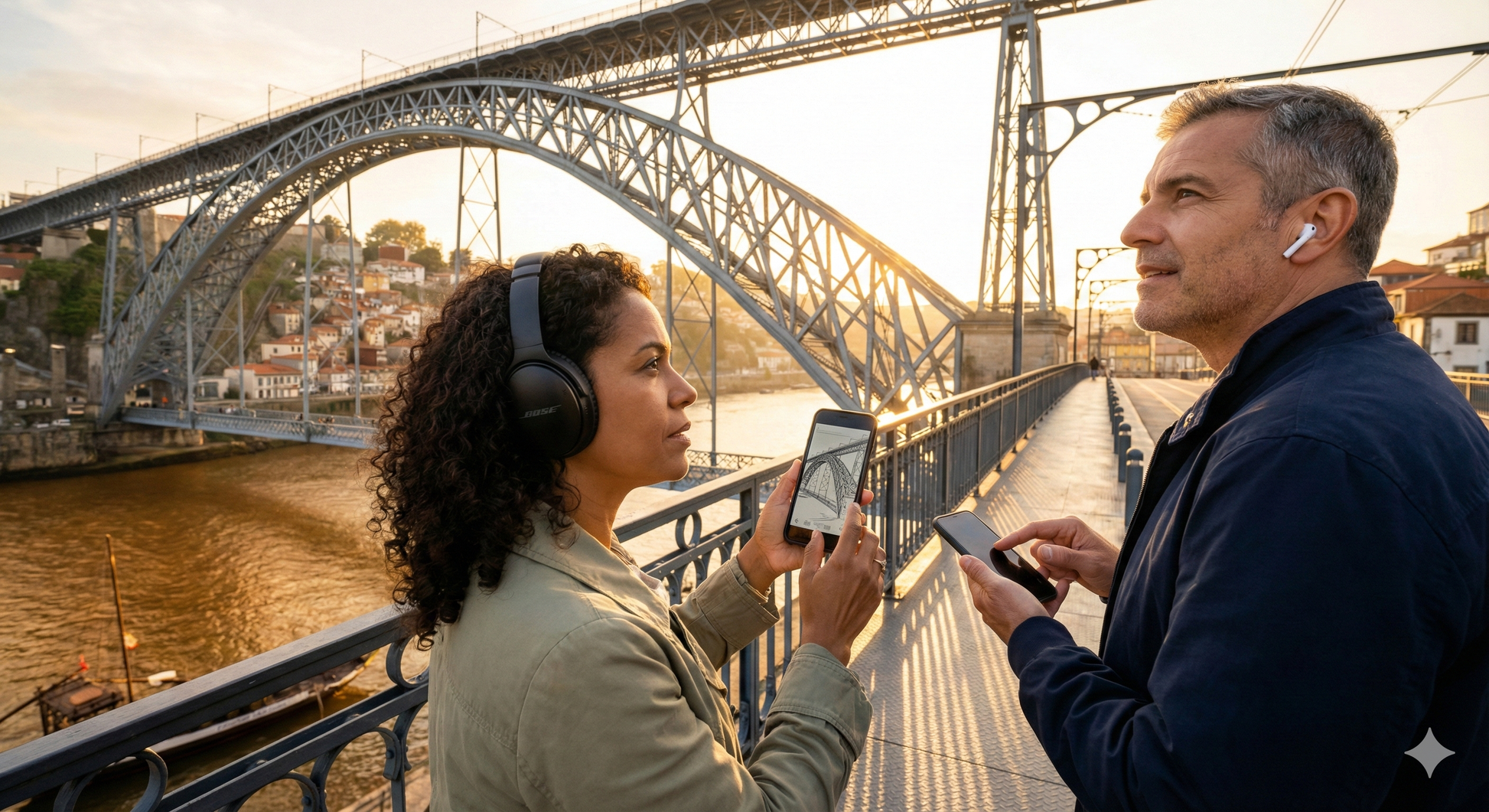 Self-guided audio tour of Porto by Uvamai Niche Tourism, featuring iconic Luis I Bridge with scenic views and city landmarks.