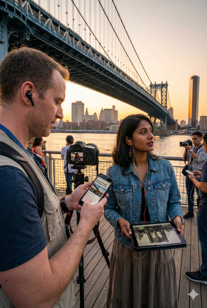 Manhattan Bridge and city skyline during daytime on the New York City self-guided audio tour by Uvamai Niche Tourism.