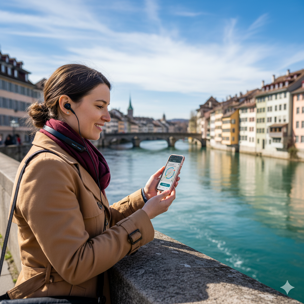 Self-guided audio tour for Mittenrebrücke (Middle Bridge) by Uvamai Niche Tourism, featuring a view of the bridge's middle section.