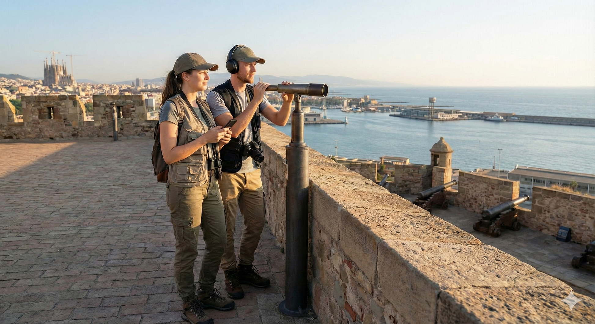 Self-guided audio tour of Montjuïc Castle in Barcelona by Uvamai Niche Tourism, featuring scenic views of the historic fortress.
