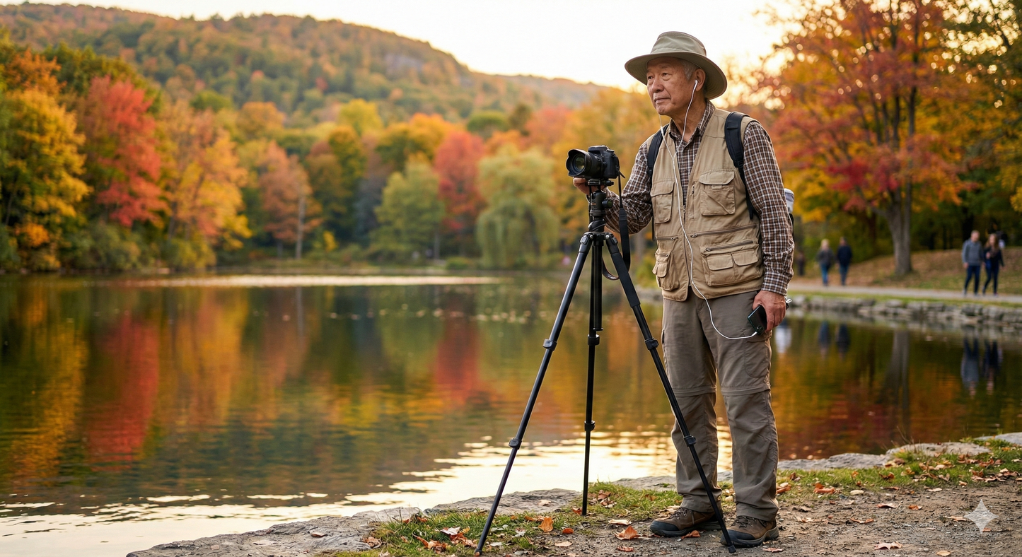 Montreal self-guided audio tour by Uvamai Niche Tourism featuring autumn views of Beaver Lake in Mount Royal Park.