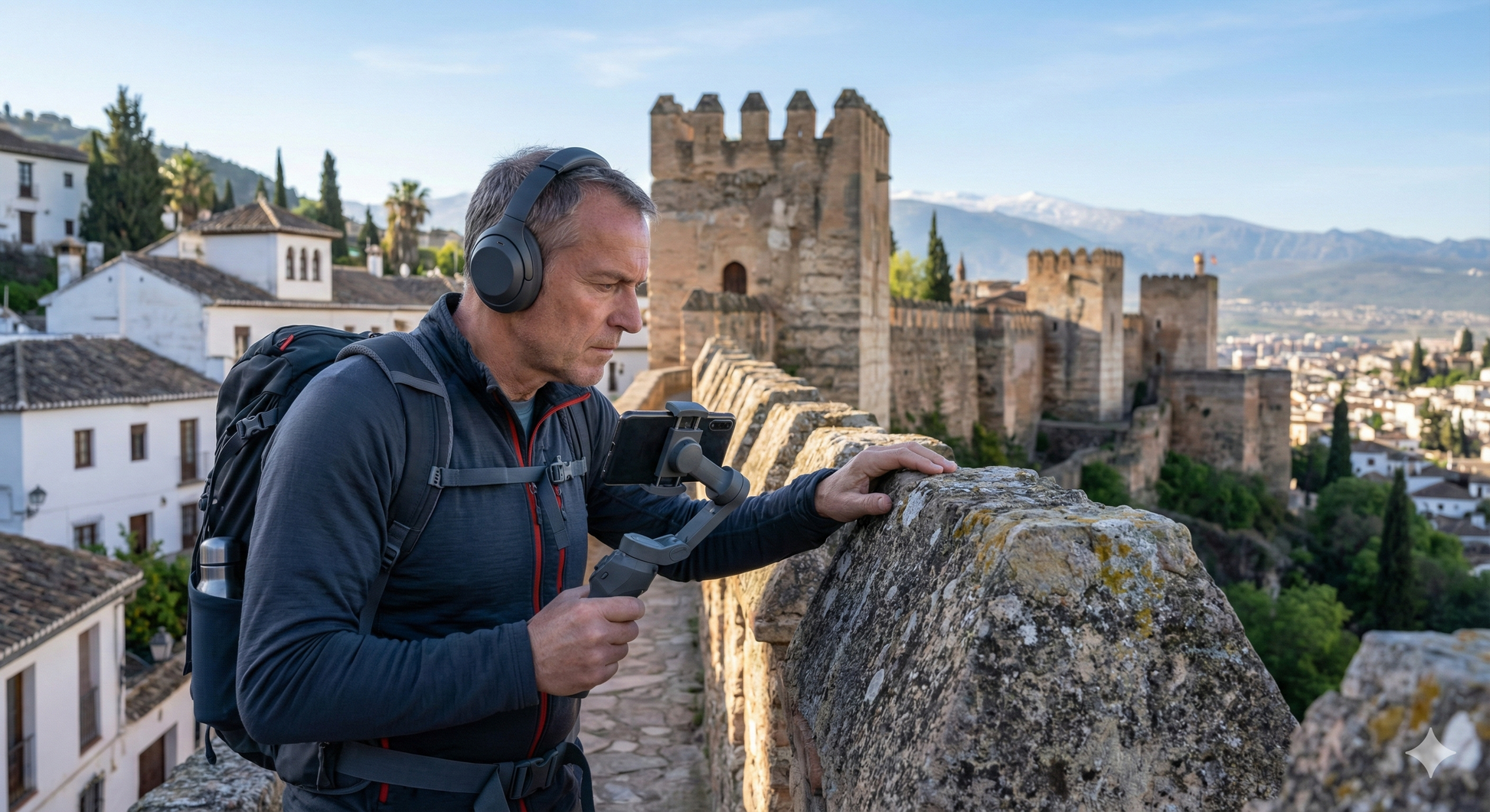 Audio tour device displaying the Murallas del Albaizín, part of the Granada self-guided audio tour by Uvamai Niche Tourism.