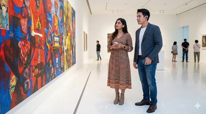 Contemporary art museum interior with artwork and visitors, part of the Bangkok Self-Guided Audio Tour by Uvamai Niche Tourism