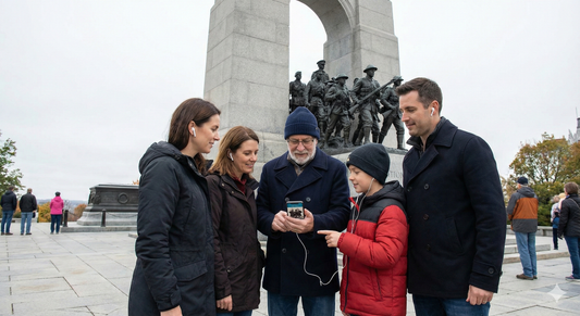Ottawa self-guided audio tour by Uvamai Niche Tourism showing the National War Memorial and surrounding landmarks.