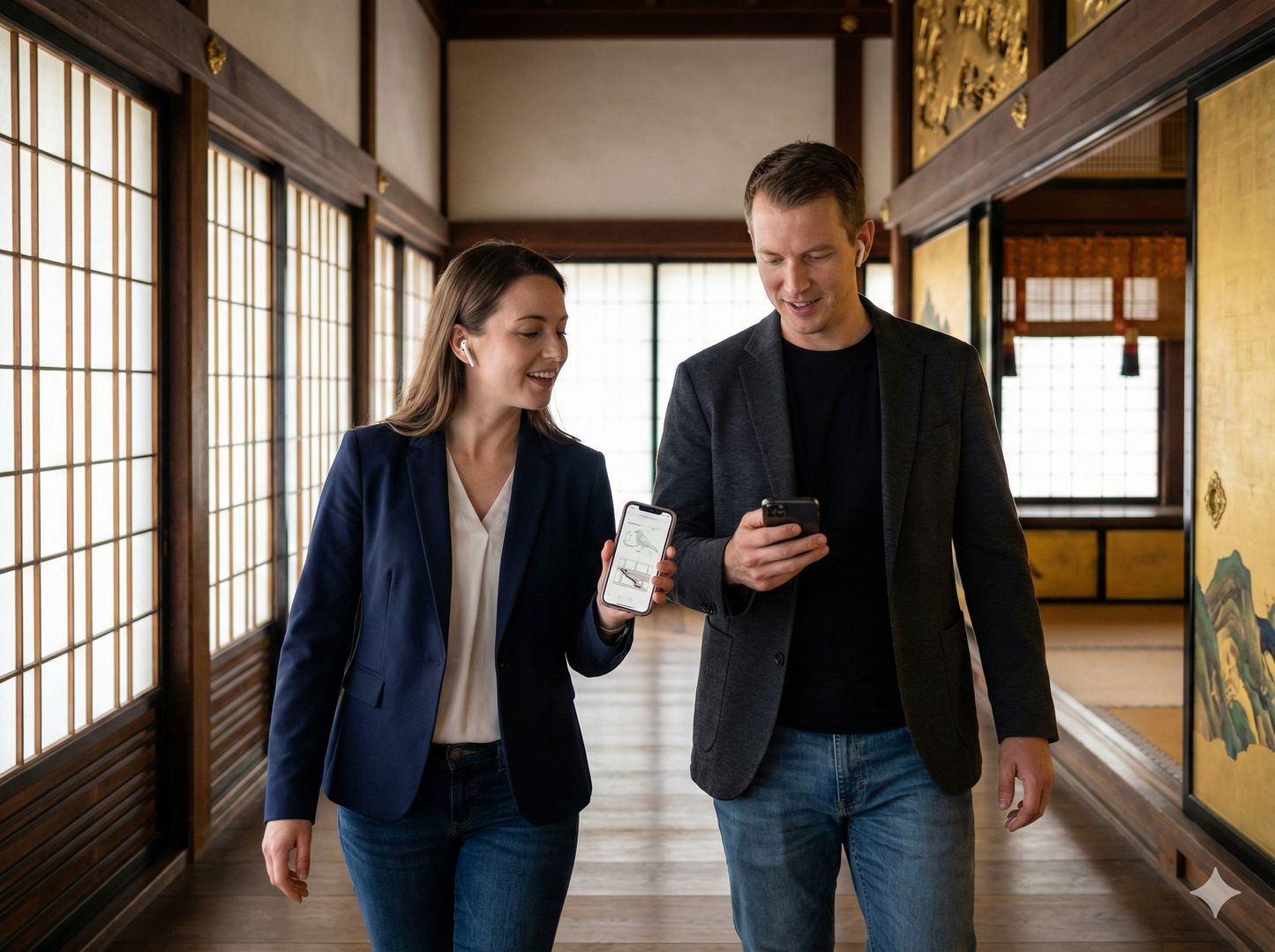 Audio guide device for Kyoto Nijo Castle tour by Uvamai Niche Tourism, featuring a portable listening device with tour information.