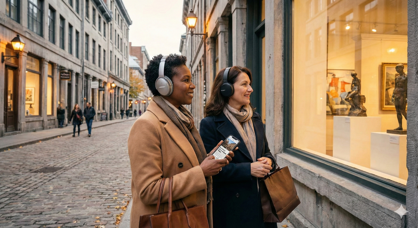 Self-guided audio tour of Old Montreal by Uvamai Niche Tourism, featuring historic sites and Paul Gallerie in the area.