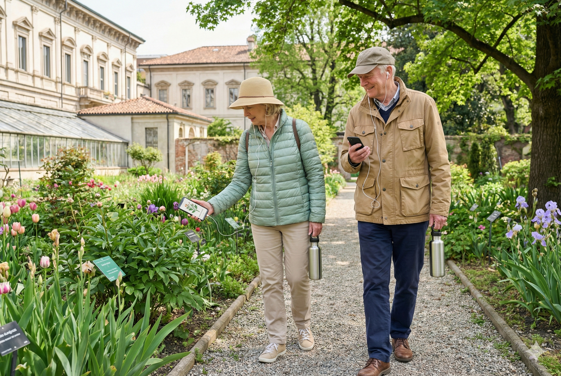 Audio tour player with headphones featuring the Milan Botanical Garden, part of Uvamai Niche Tourism's self-guided audio tour collection.