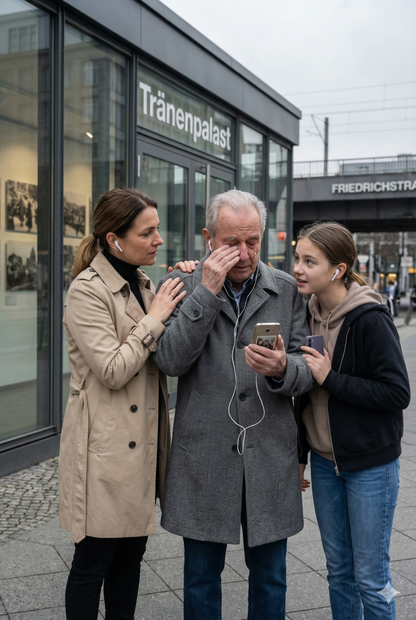 Self-guided audio tour of Berlin's Tranenpalast Palace by Uvamai Niche Tourism, featuring historic architecture and interior views.