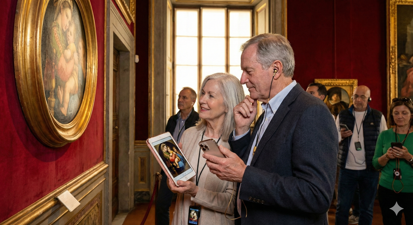 Self-guided audio tour of Florence featuring the historic Palazzo Pitti, by Uvamai Niche Tourism, with exterior view of the building.
