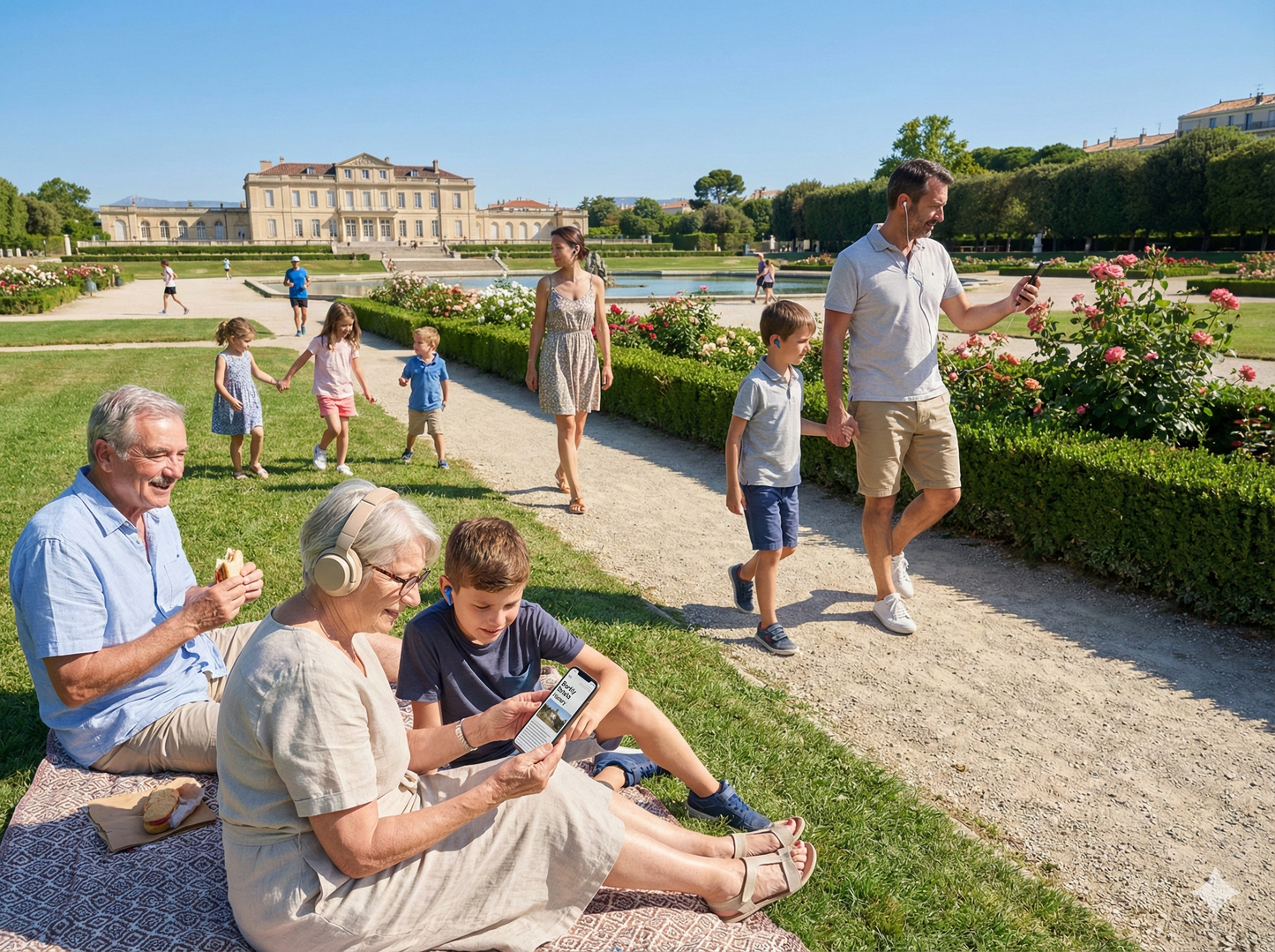 Self-guided audio tour of Marseille by Uvamai Niche Tourism, showing a scenic view at Parc Borely with lush greenery and pathways.