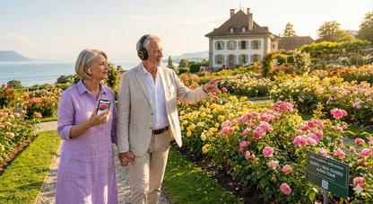 Self-guided audio tour by Uvamai Niche Tourism featuring scenic views and landmarks at Parc La Grange in Geneva.
