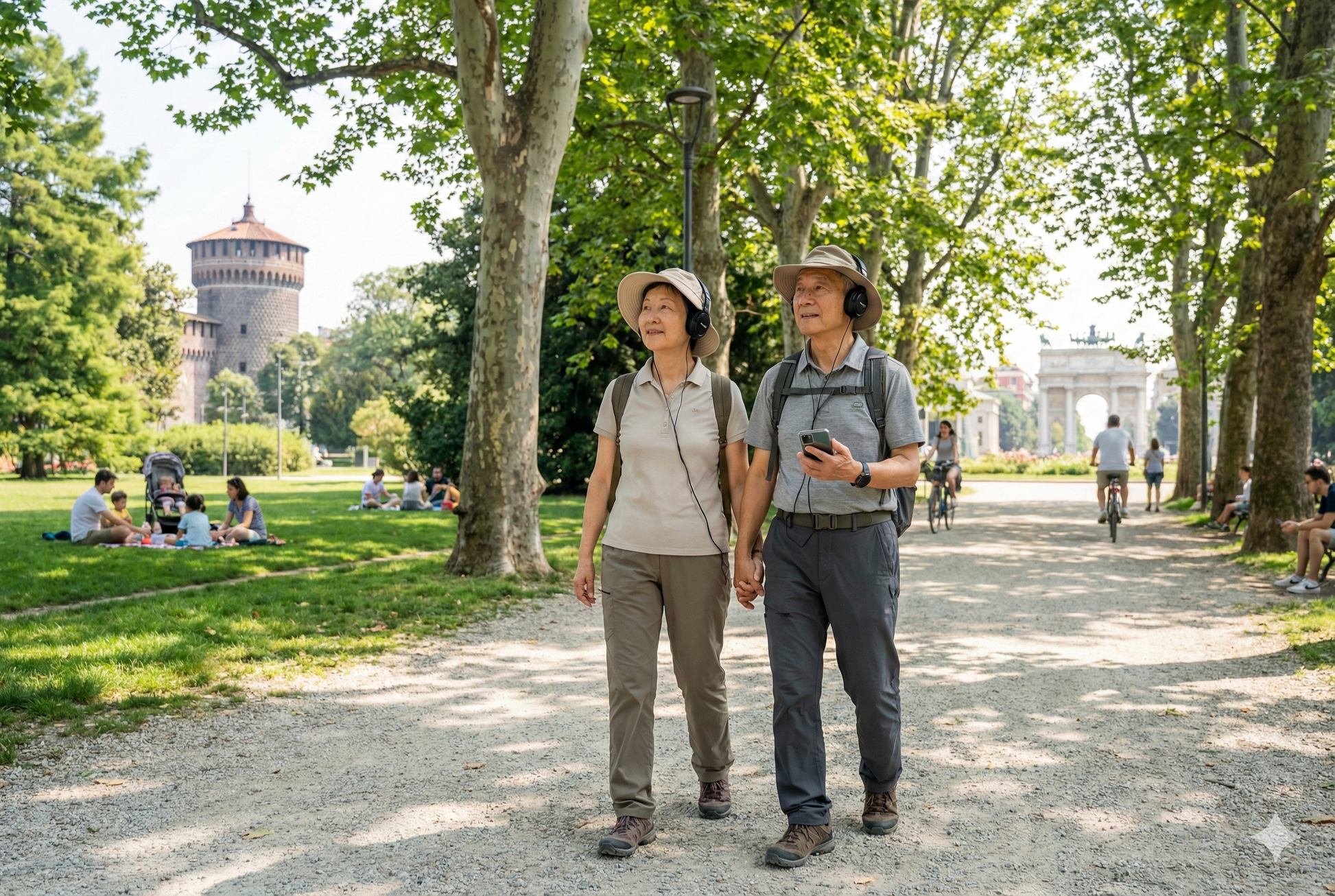 Uvamai Niche Tourism Milan self-guided audio tour at Parco Sempione, featuring scenic park views and iconic landmarks.
