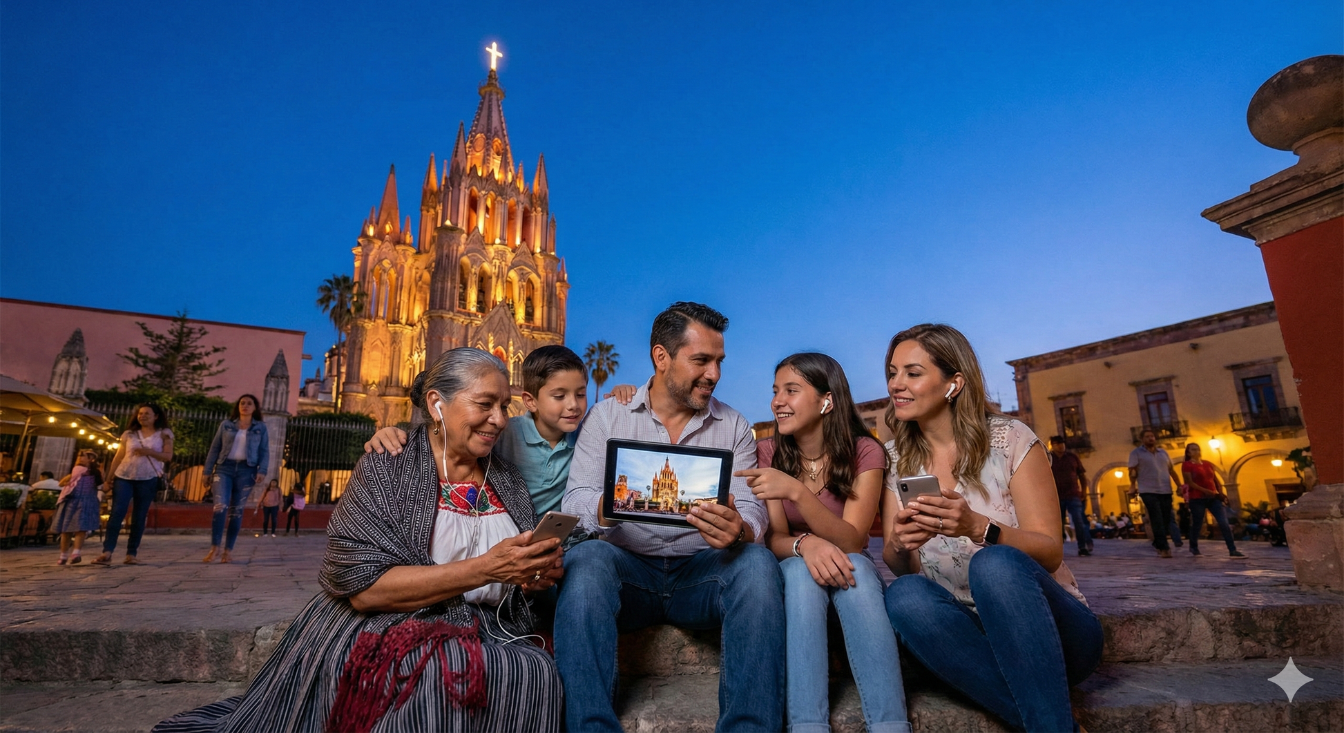 Self-guided audio tour of San Miguel de Allende featuring evening illumination, by Uvamai Niche Tourism.