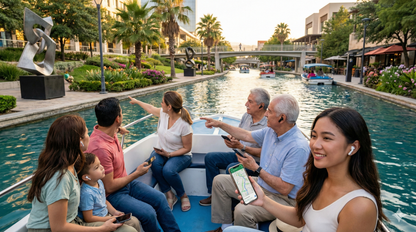 Self-guided audio tour of Valencia's canals by Uvamai Niche Tourism, featuring a canal boat journey in San Santalucia.