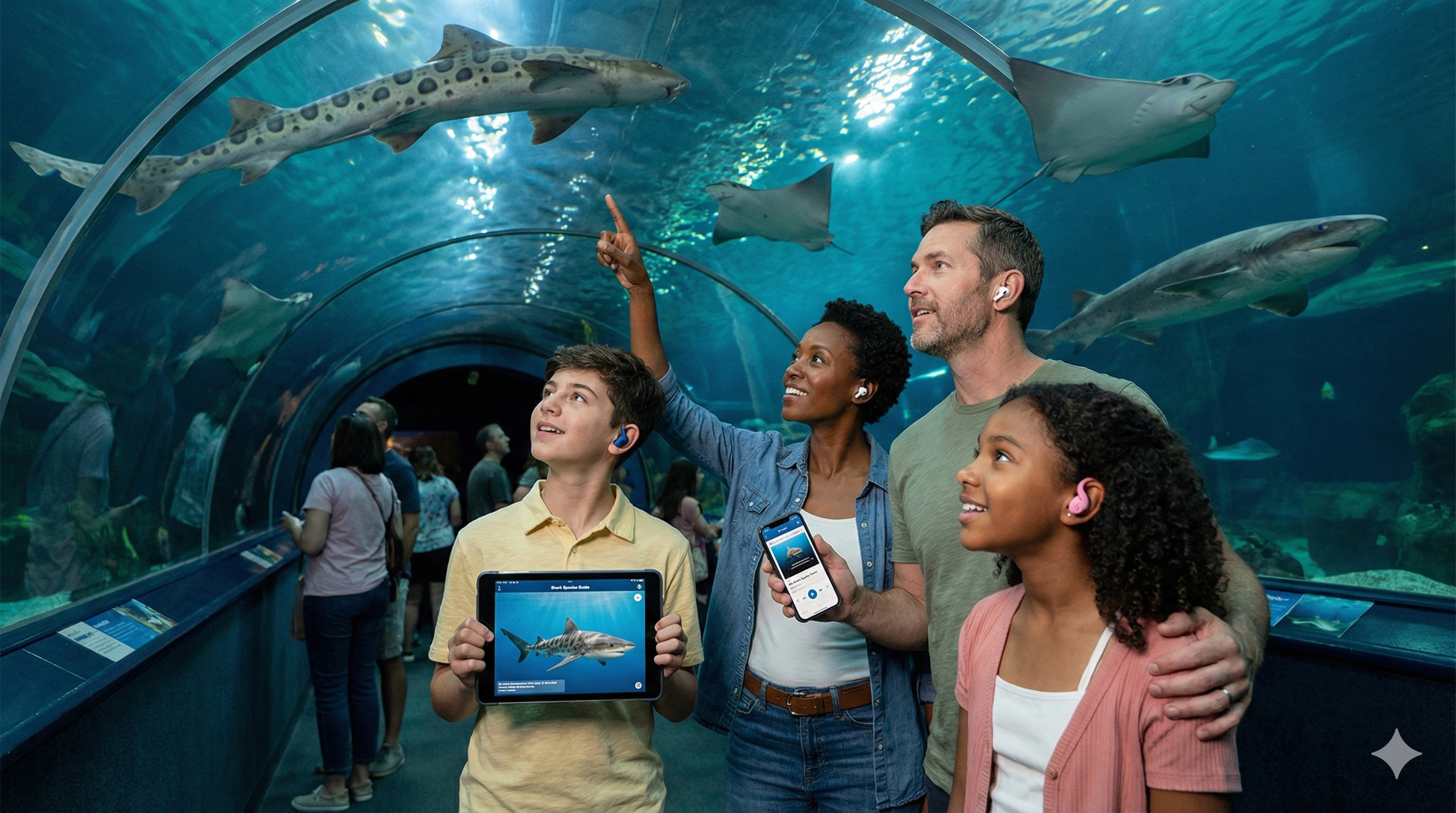 Self-guided audio tour of San Francisco at Pier 39 Aquarium of the Bay by Uvamai Niche Tourism, featuring scenic views and marine exhibits.
