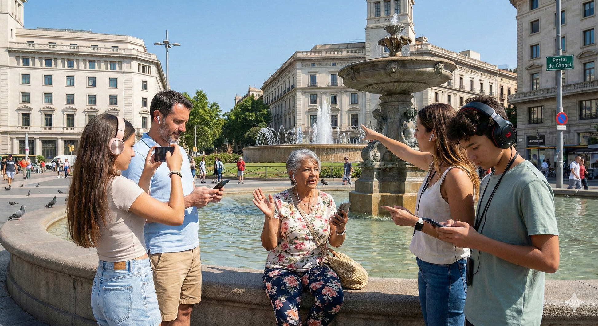 Self-guided audio tour map of Barcelona featuring iconic landmarks, with Uvamai Niche Tourism branding and Catalonia placard.
