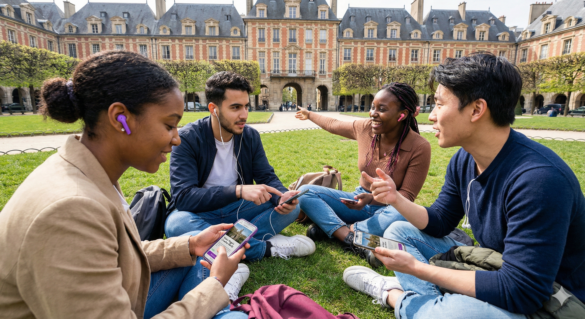 Self-guided audio tour of Place des Vosges in Paris by Uvamai Niche Tourism, featuring historic architecture and scenic views.