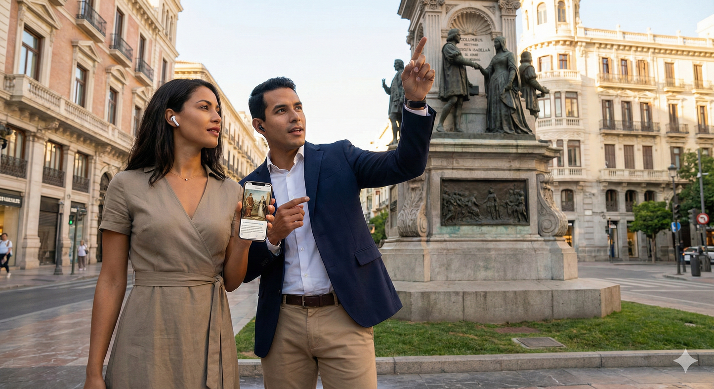 Self-guided audio tour for Granada by Uvamai Niche Tourism, featuring Plaza de la Iglesia de Santa Isabel Católica.