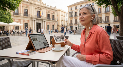 Self-guided audio tour map of Plaza de la Constitución in Malaga, offered by Uvamai Niche Tourism.