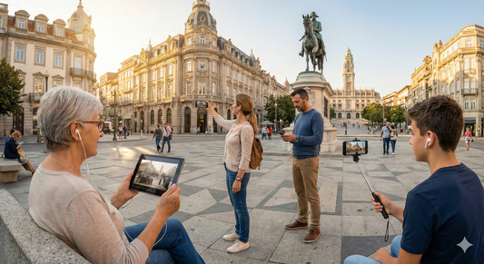 Audio tour guide for Porto's Praca da Liberdade by Uvamai Niche Tourism, featuring historic landmarks and scenic views.