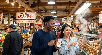 Audio tour device at Reading Terminal Market by Uvamai Niche Tourism, showcasing a self-guided tour experience in Philadelphia.