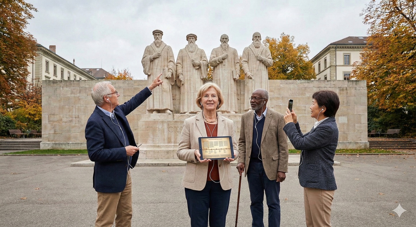 Uvamai Niche Tourism Geneva Self-Guided Audio Tour featuring historic Reformation Wall in Geneva.
