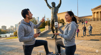 Self-guided audio tour of Philadelphia featuring the Rocky statue, by Uvamai Niche Tourism, with an image of the Rocky statue.