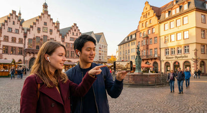 Self-guided audio tour of Frankfurt featuring the Romerberg square, narrated by Uvamai Niche Tourism.