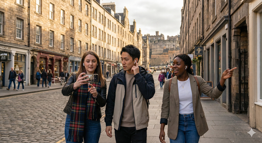 Self-guided audio tour for Edinburgh's Royal Mile by Uvamai Niche Tourism, featuring historic landmarks and scenic city views.