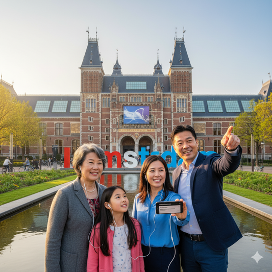 Audio guide device playing a self-guided tour at Rijksmuseum, part of Uvamai Niche Tourism's Amsterdam Self-Guided Audio Tour.