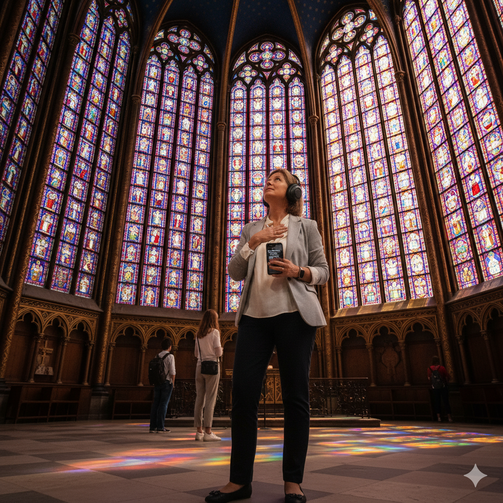 Audio tour app interface for Sainte-Chapelle, part of Uvamai Niche Tourism's Paris self-guided audio tour experience.