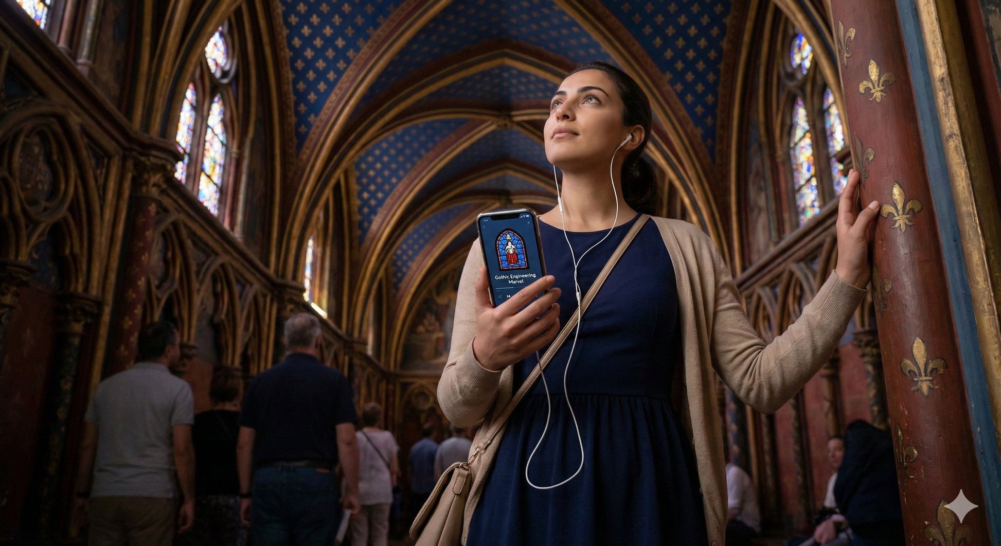 Audio tour app screen showing Sainte-Chapelle, part of Uvamai Niche Tourism's Paris self-guided audio tour.