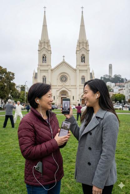 Self-guided audio tour of Saint Peter and Paul Church in San Francisco by Uvamai Niche Tourism, showcasing the historic church exterior.