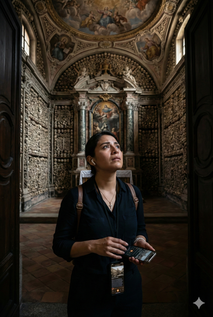 Self-guided audio tour of Santuario di San Bernardino alle Ossa by Uvamai Niche Tourism, featuring detailed views of the historic church interior.