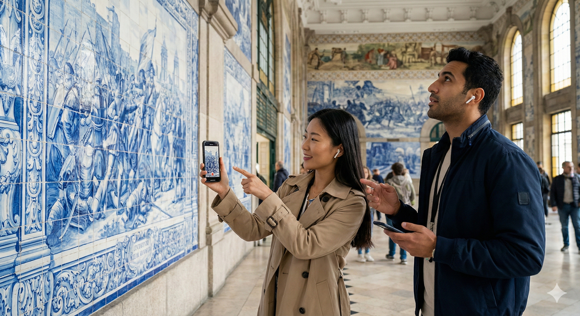 Self-guided audio tour of Porto featuring Uvamai Niche Tourism, showing Porto Railway Station with historic architecture.