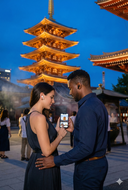 Audio tour guide for Senso-ji Temple in Tokyo by Uvamai Niche Tourism during evening visits.