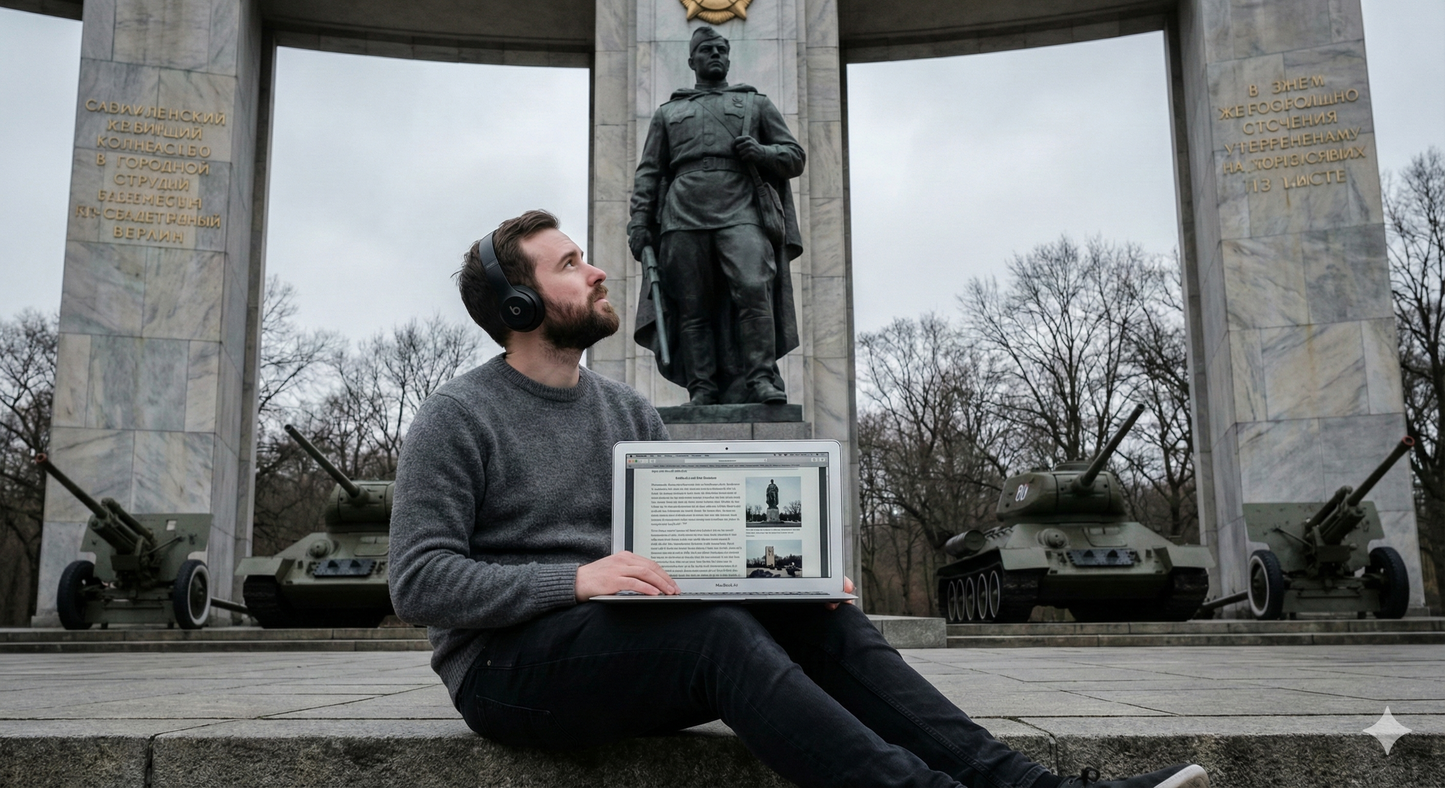 Self-guided audio tour of Berlin's Soviet Memorial in Tiergarten, featuring historical insights by Uvamai Niche Tourism.