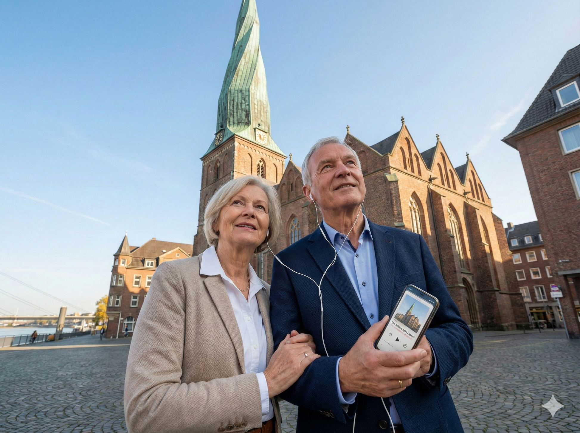 Self-guided audio tour of St. Lambertus Church in Düsseldorf by Uvamai Niche Tourism, featuring exterior and architectural details.