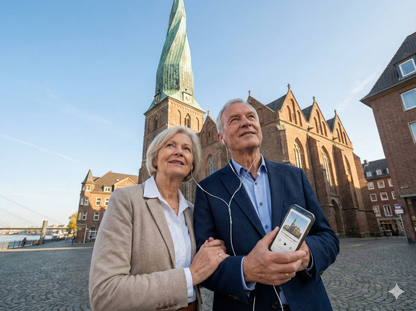Self-guided audio tour of St. Lambertus Church in Düsseldorf by Uvamai Niche Tourism, featuring exterior and architectural details.