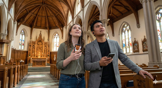 Self-guided audio tour of St. Mary’s Cathedral Basilica by Uvamai Niche Tourism, featuring interior views and architectural details.