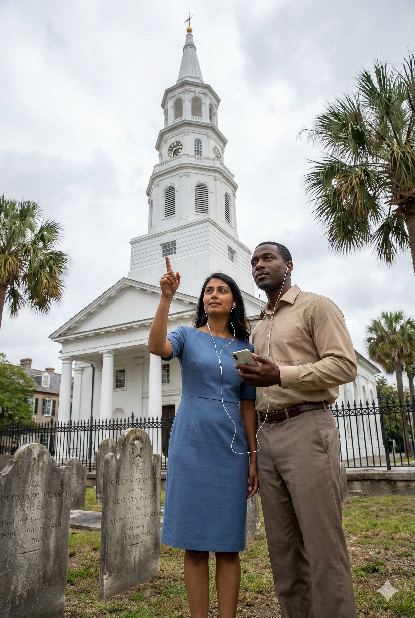 Self-guided audio tour of St. Michael's Church in Charleston by Uvamai Niche Tourism, featuring exterior view and historic architecture.